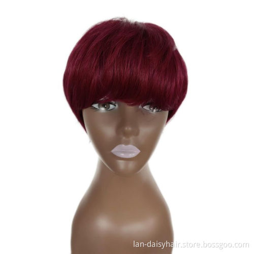 Short Pixie Cut Straight Hair Purple color Wig Peruvian Human Hair Wigs For Black Women 150% Glueless Machine Made Wig